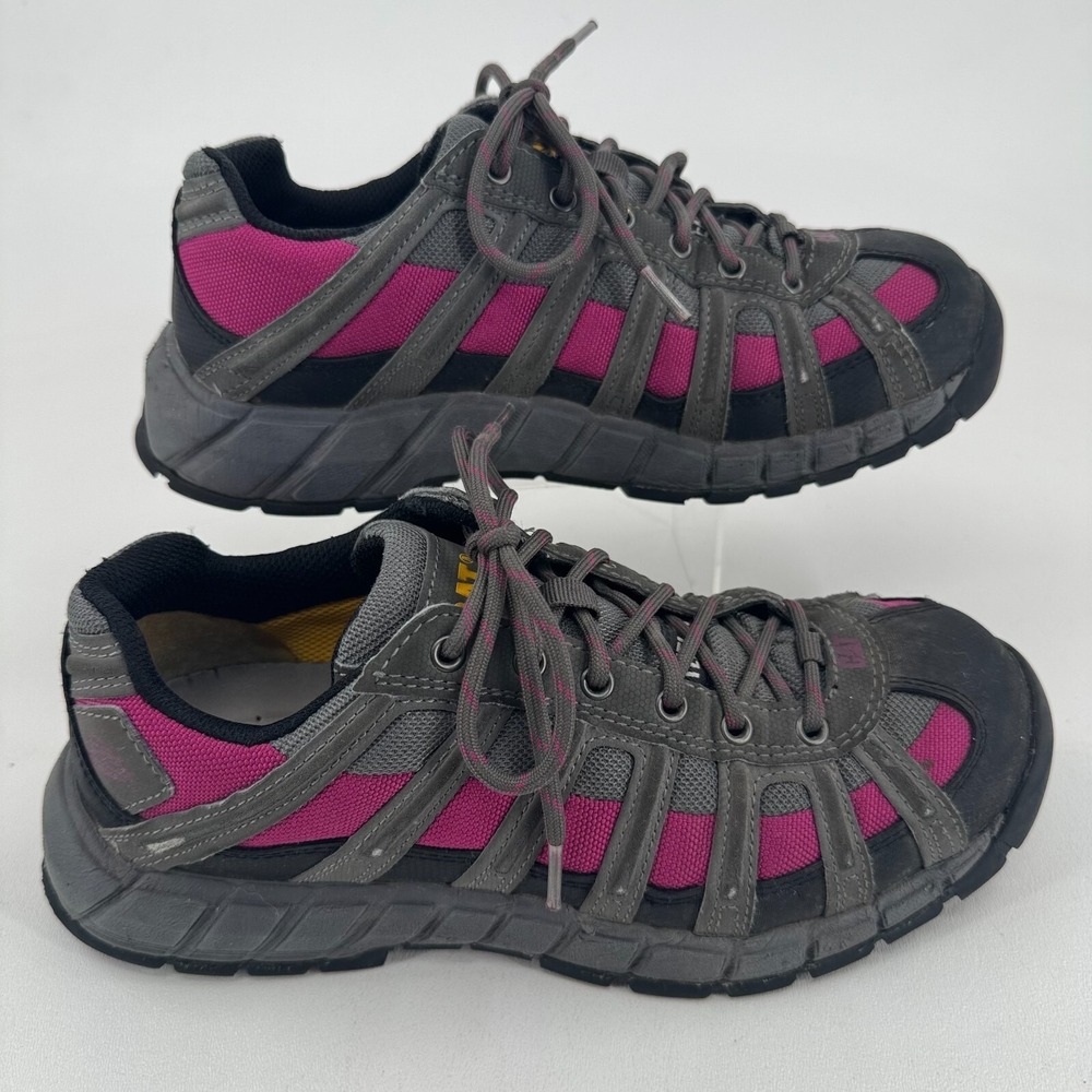 CAT Caterpillar WOMENS Gray Pink Lace Up Comp Toe Work Shoes Sneakers SZ 9 Wide